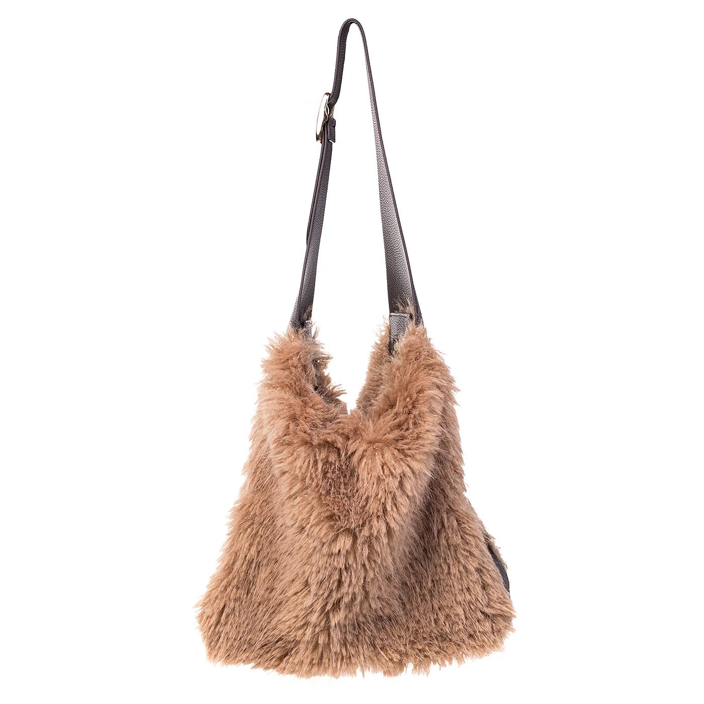 Park Lane - Faux Fur & Faux Leather - Large Slouch Shoulder Bag - Mocha Mousse/Chocolate