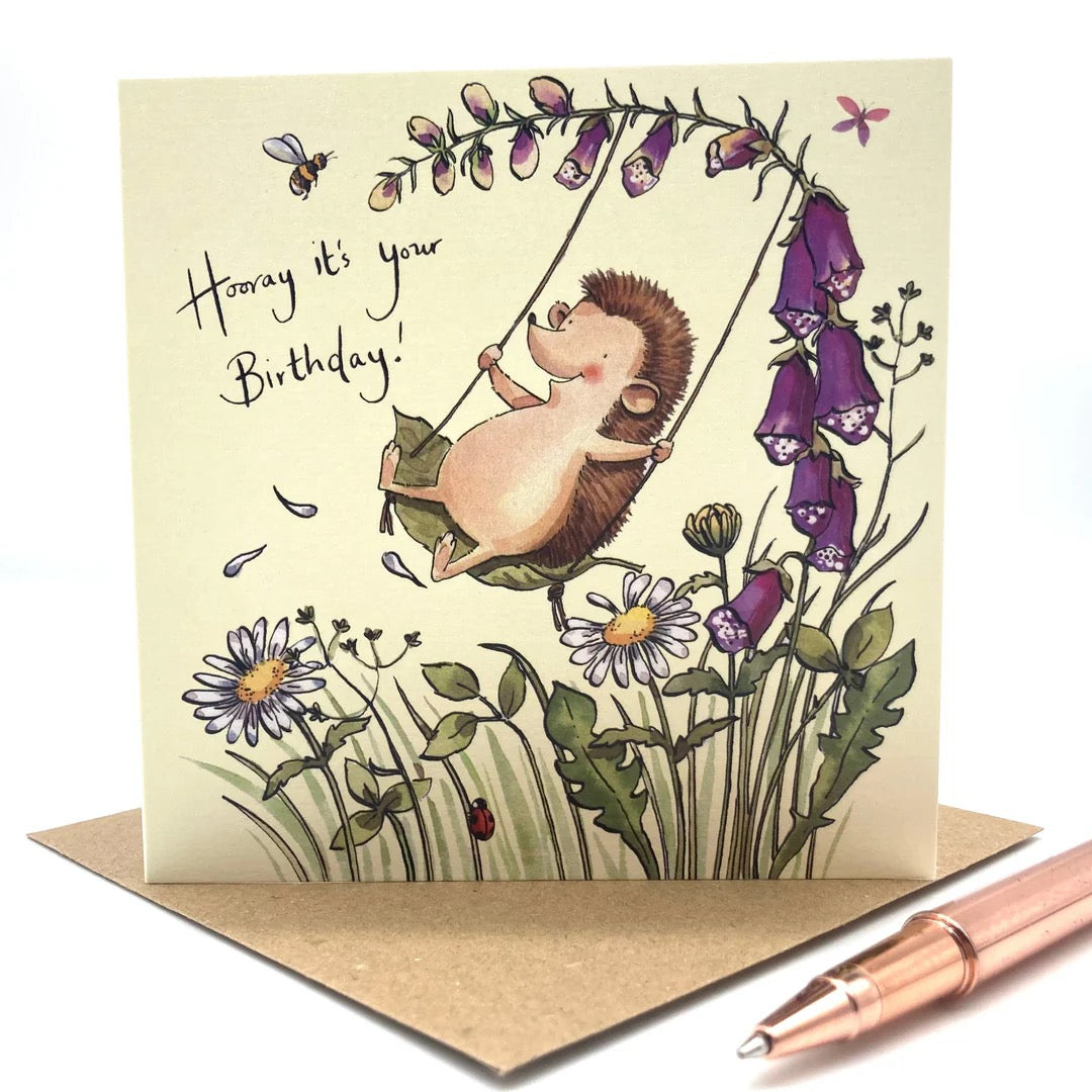 Hedgehog Hooray its Your Birthday Small Card - Ink and Snail