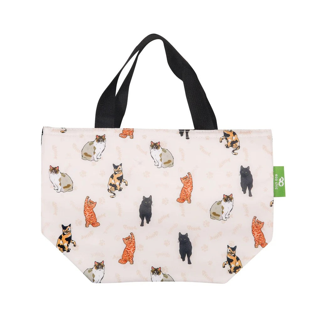 Eco Chic Lightweight Foldable Lunch Bags - Beloved Cats - Beige