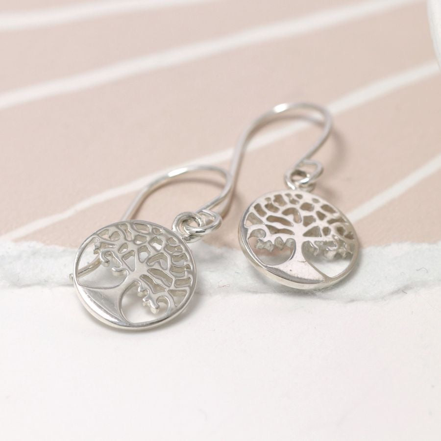 POM Sterling Silver Tree of Life Circle Drop Earrings