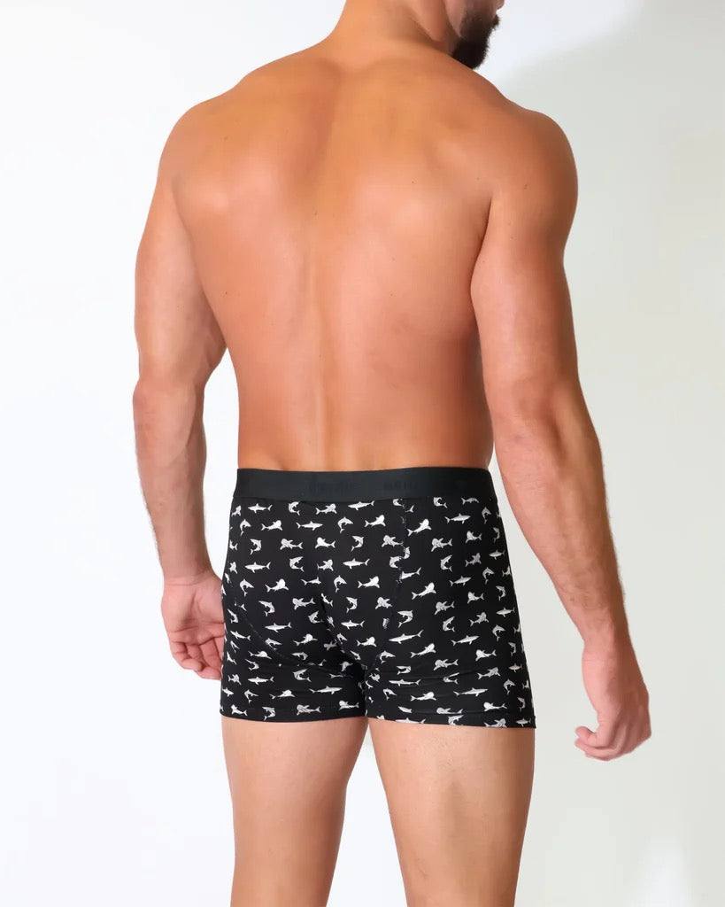 Eco Chic MENS Bamboo Boxers - Sharks - Black