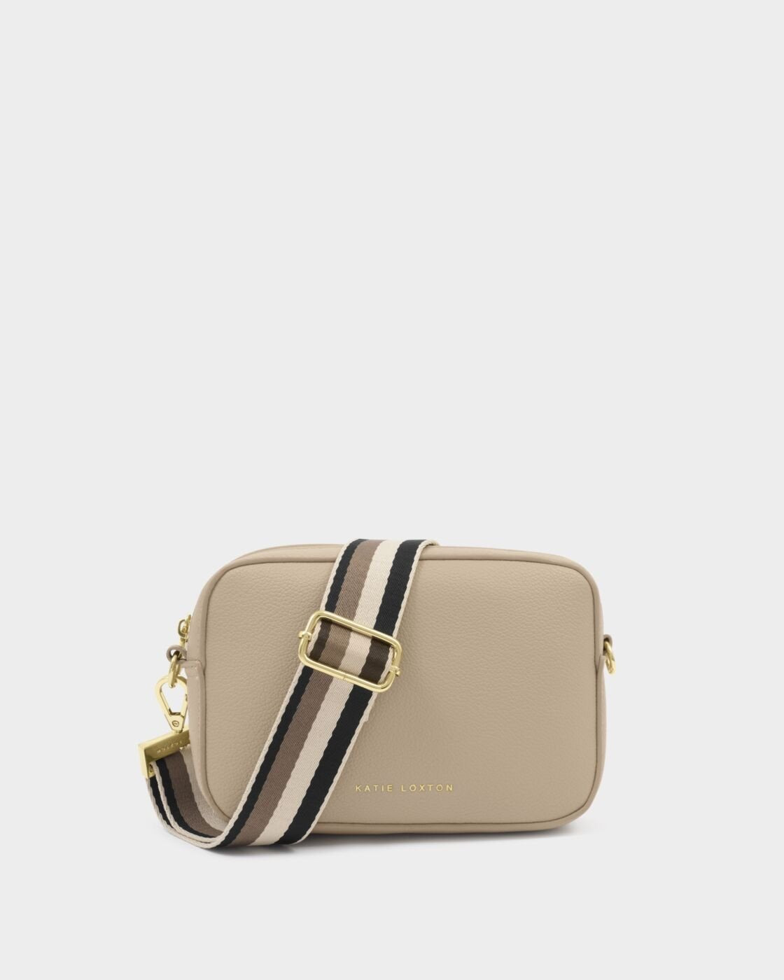 Katie Loxton Canvas Bag Strap - Stripe - Black/Mocha