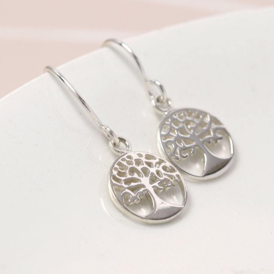 POM Sterling Silver Tree of Life Circle Drop Earrings