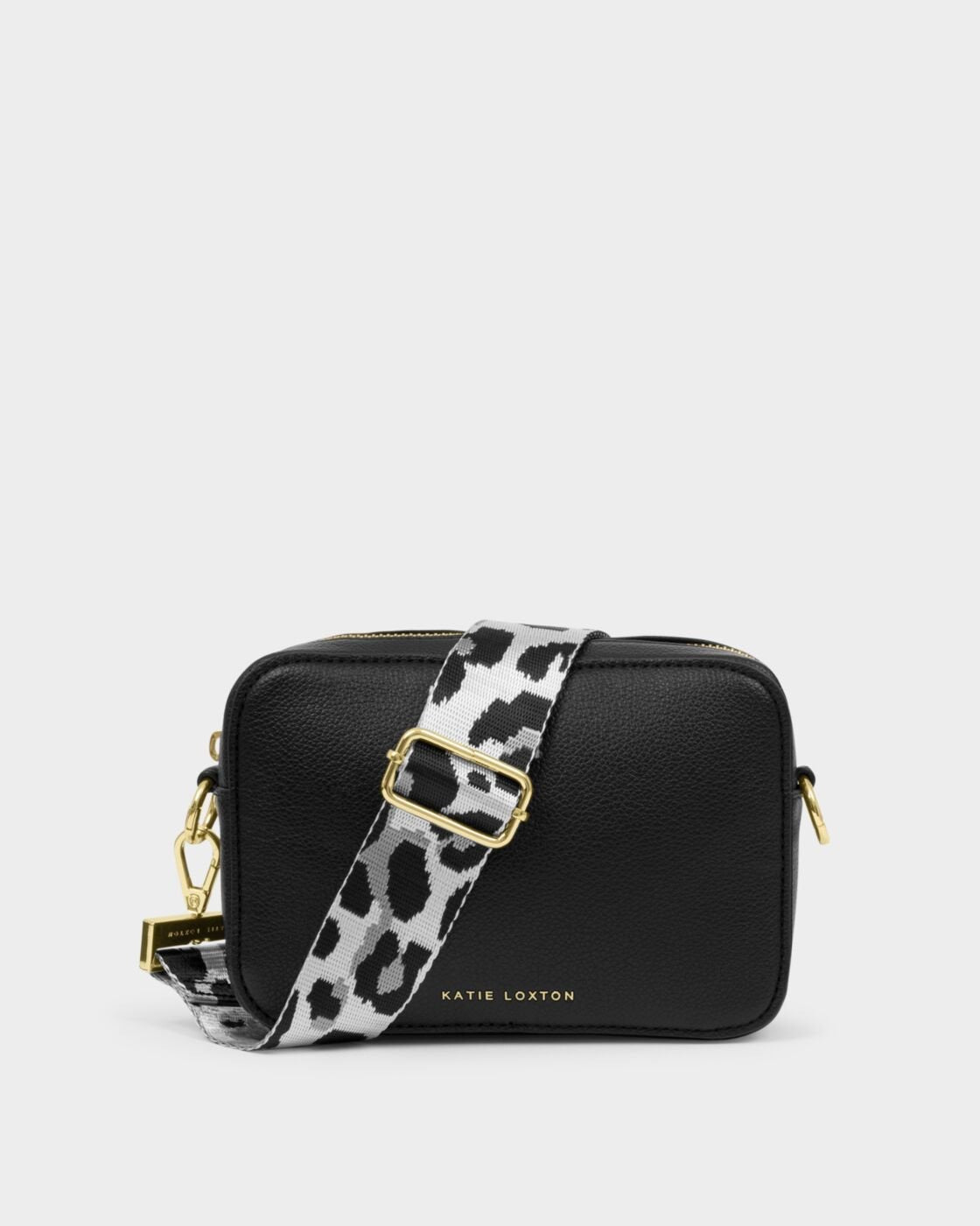 Katie Loxton Canvas Bag Strap - Leopard - Grey/Black/Silver