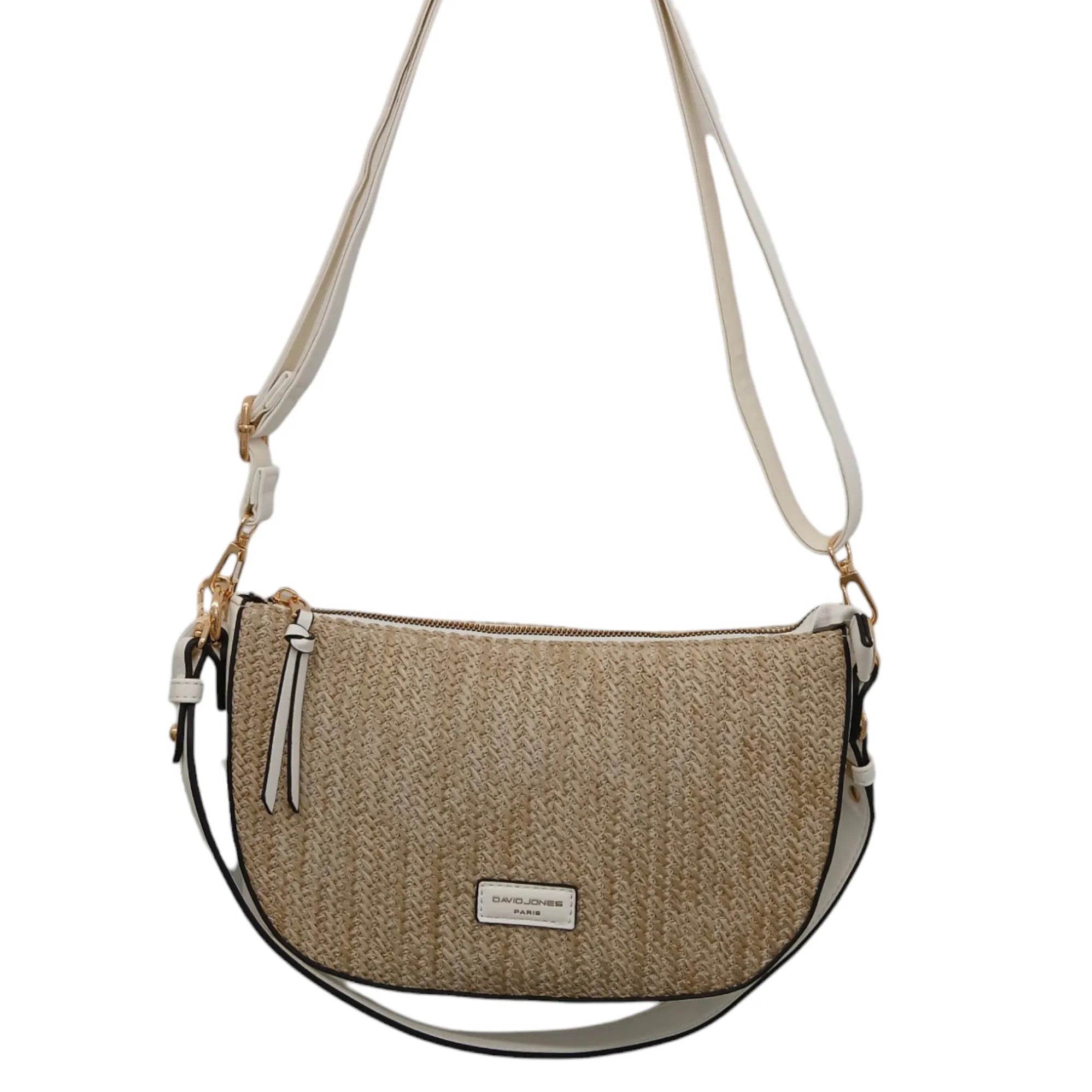 David Jones Woven Rattan (Watermelon Style) Crossbody Bag (7051-4)- Natural/White