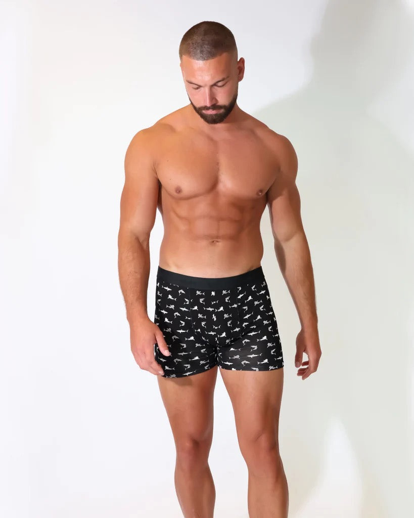 Eco Chic MENS Bamboo Boxers - Sharks - Black