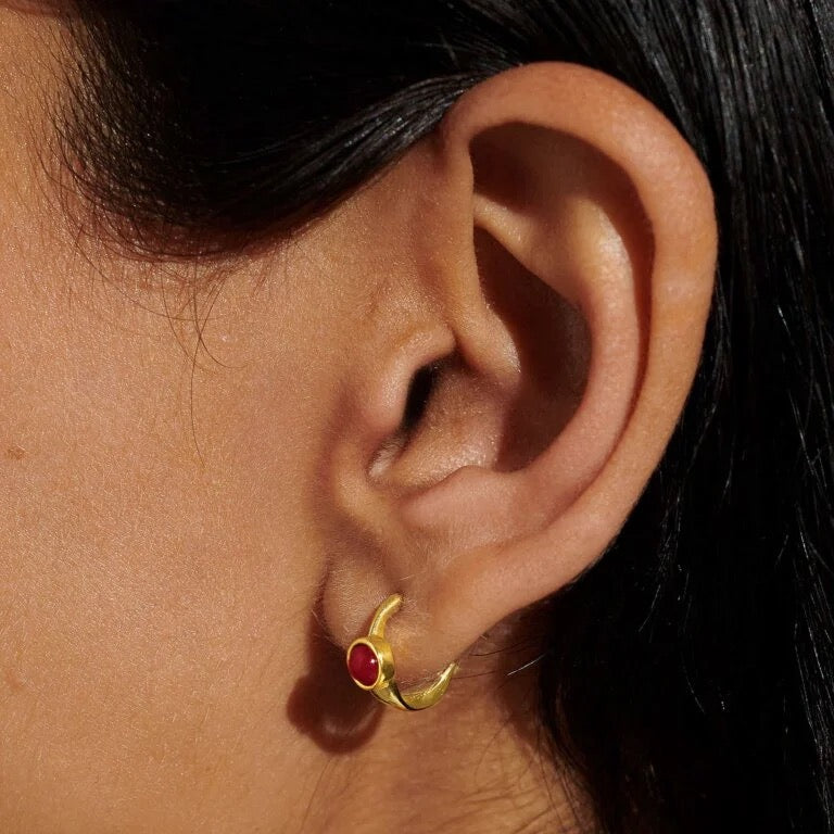 Joma Jewellery - ' January' Garnet Birthstone Gold Huggie Hoop Earrings - Boxed