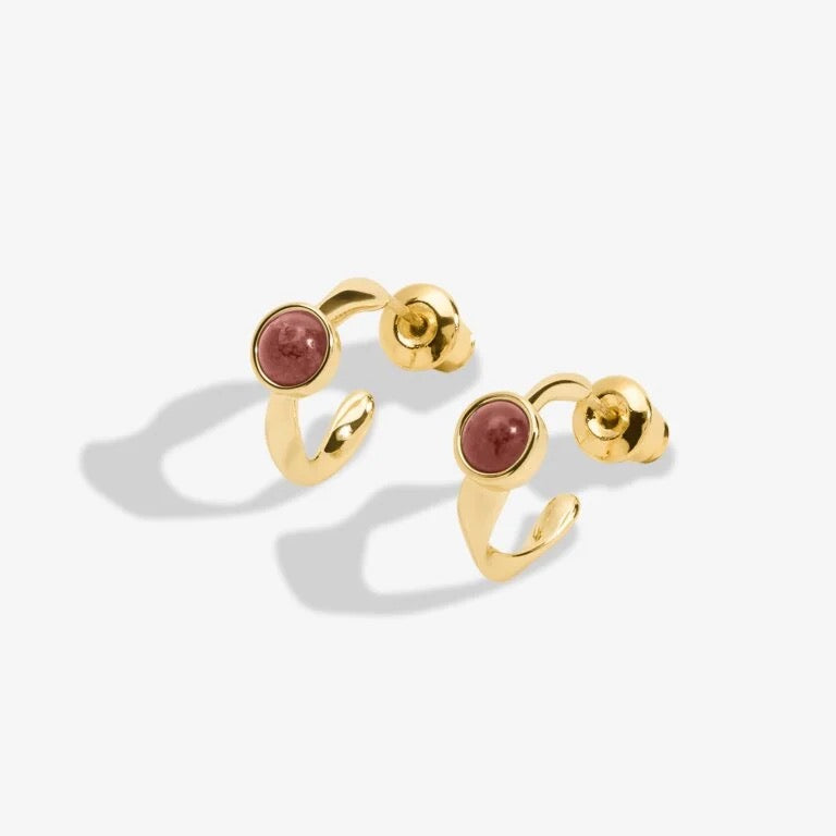 Joma Jewellery - ' January' Garnet Birthstone Gold Huggie Hoop Earrings - Boxed