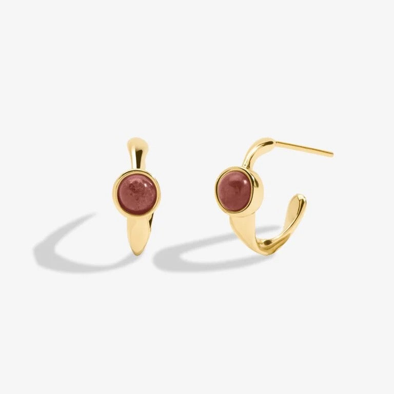 Joma Jewellery - ' January' Garnet Birthstone Gold Huggie Hoop Earrings - Boxed