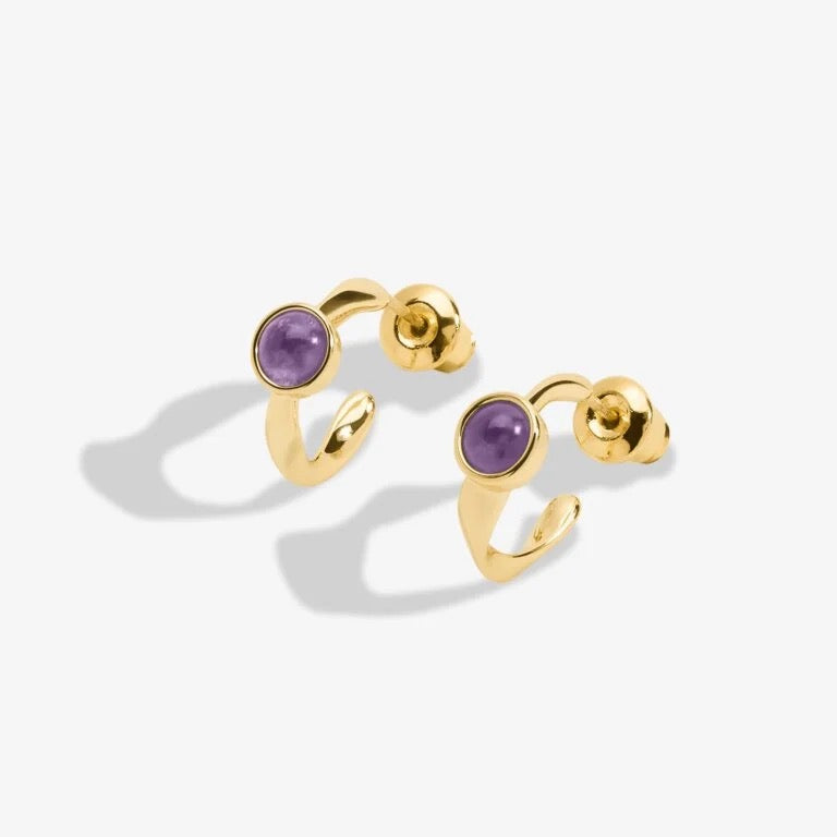 Joma Jewellery - ' February' Amethyst Birthstone Gold Huggie Hoop Earrings - Boxed