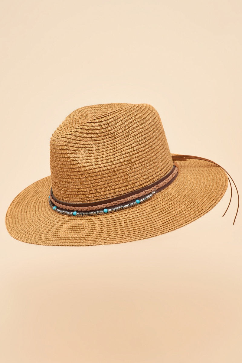 Powder Thalia Summer Hat - Caramel with Silver Embossed Beads