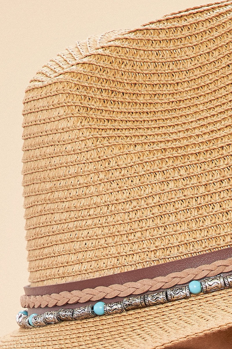Powder Thalia Summer Hat - Caramel with Silver Embossed Beads