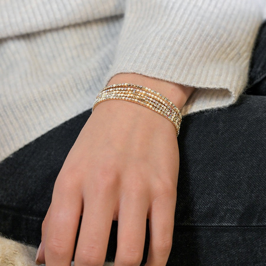 POM Faux Gold Plated White/AB Multi Crystal 5 Bracelet Stack