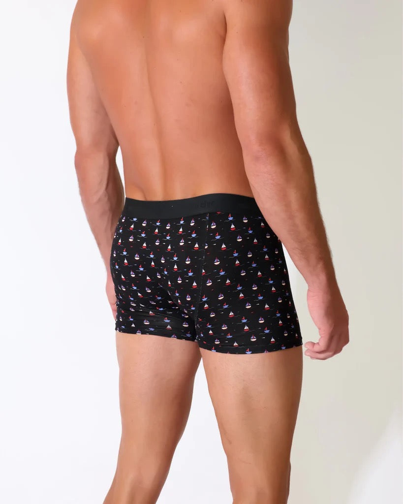 Eco Chic MENS Bamboo Boxers - Yachts - Black