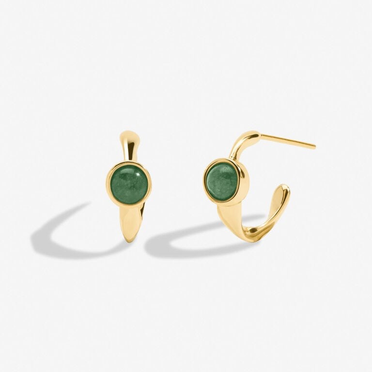 Joma Jewellery - ' May' Emerald Birthstone Gold Huggie Hoop Earrings - Boxed