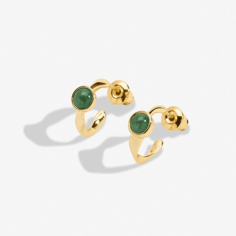 Joma Jewellery - ' May' Emerald Birthstone Gold Huggie Hoop Earrings - Boxed