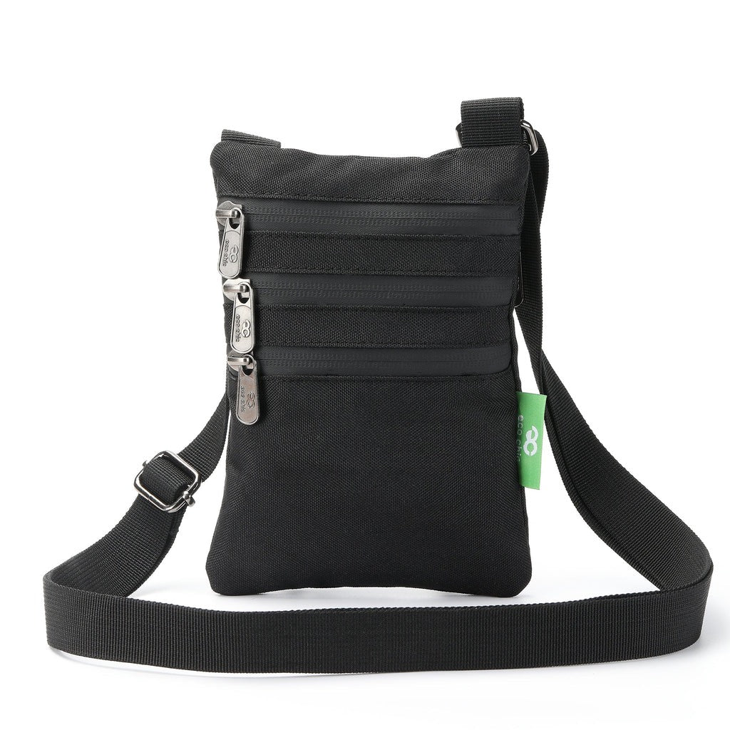 Eco Chic Recycled Phone Canvas Crossbody Bag - Black