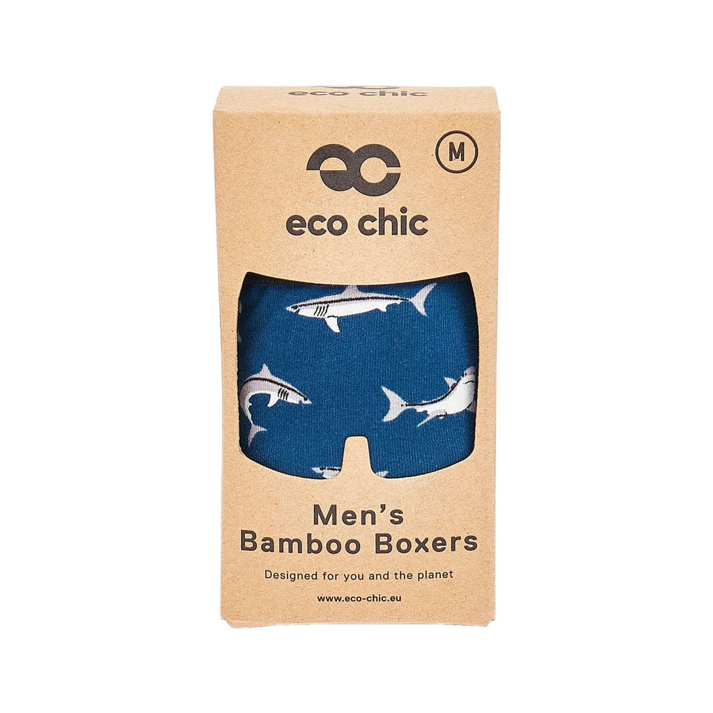 Eco Chic MENS Bamboo Boxers - Sharks - Blue