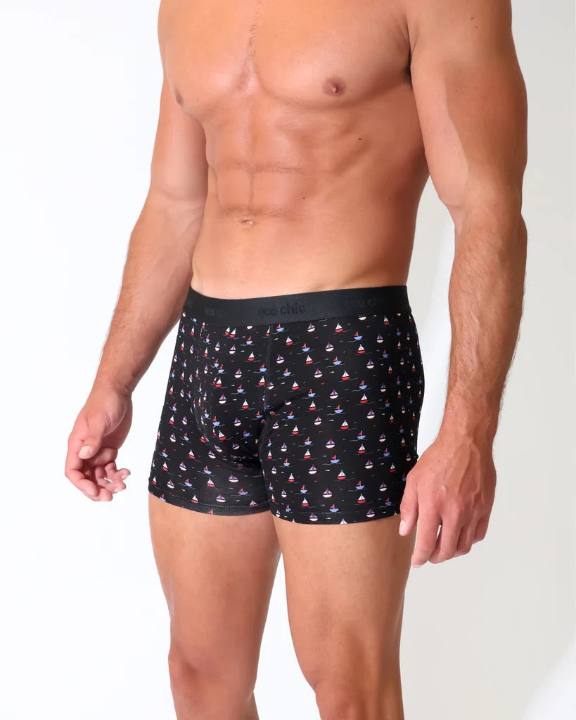 Eco Chic MENS Bamboo Boxers - Yachts - Black