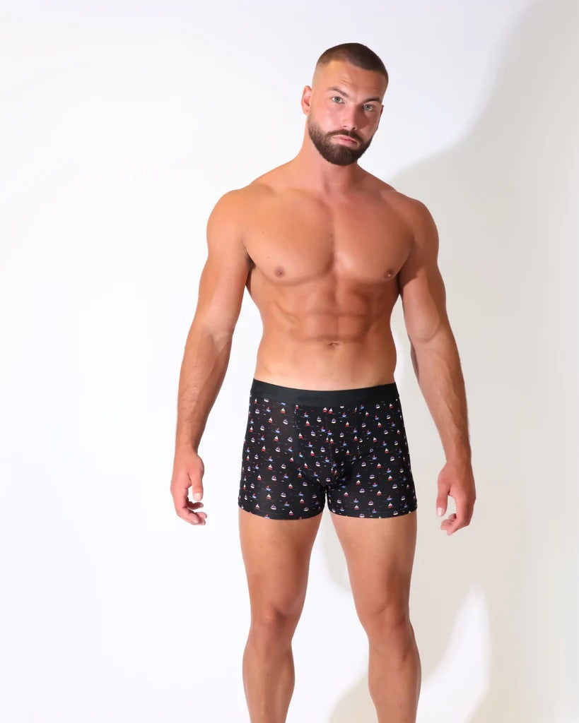 Eco Chic MENS Bamboo Boxers - Yachts - Black