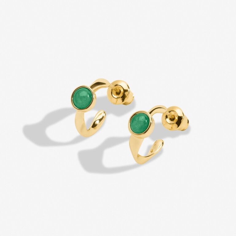 Joma Jewellery - 'August' Adventurine Birthstone Gold Huggie Hoop Earrings - Boxed