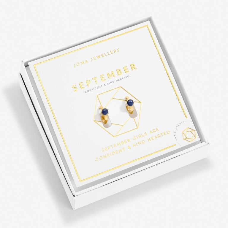 Joma Jewellery - 'September' Lapis Lazuli Birthstone Gold Huggie Hoop Earrings - Boxed