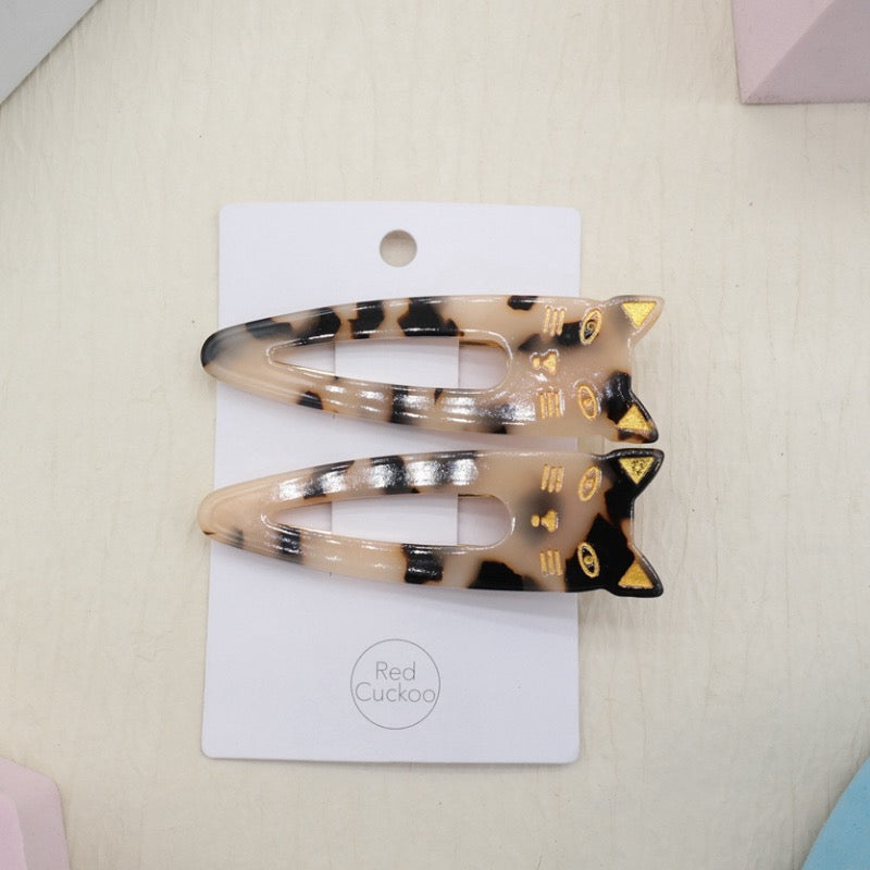 Red Cuckoo Cats Cream Tortoiseshell - Set of 2 Hair Clips