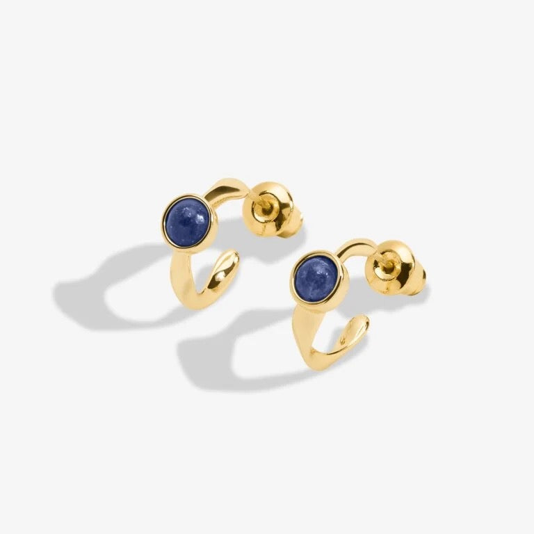 Joma Jewellery - 'September' Lapis Lazuli Birthstone Gold Huggie Hoop Earrings - Boxed