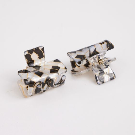 Red Cuckoo Black, Silver & Gold - Set of 2 Mini Hair Claw Clips