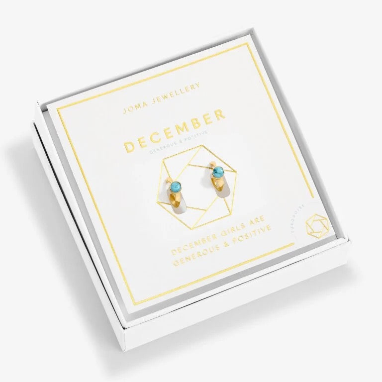 Joma Jewellery - 'December' Turquoise Birthstone Gold Huggie Hoop Earrings - Boxed