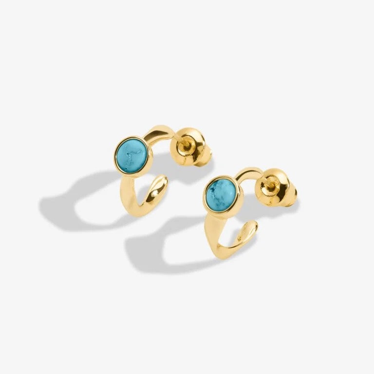Joma Jewellery - 'December' Turquoise Birthstone Gold Huggie Hoop Earrings - Boxed