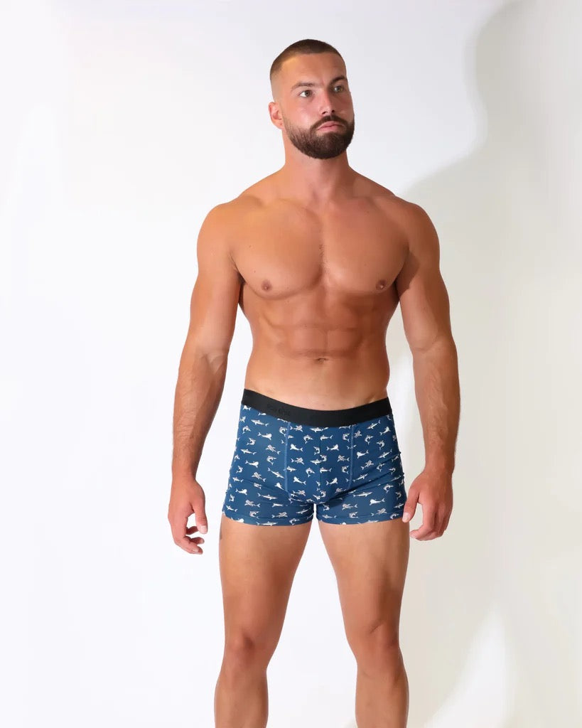 Eco Chic MENS Bamboo Boxers - Sharks - Blue