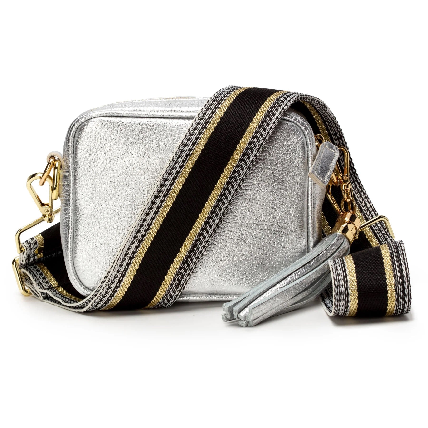 Elie Beaumont Designer METALLIC BLACK/ GOLD STRIPE Adjustable Crossbody Bag Strap (GOLD Fittings)