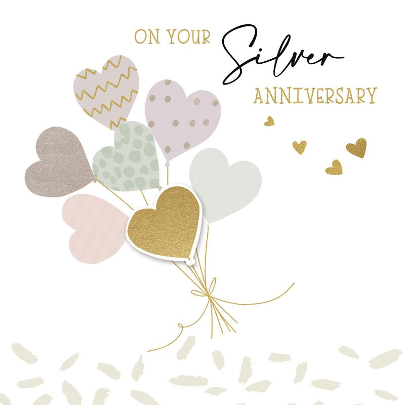 Hearts Balloons Silver Anniversary Card - Hammond Gower