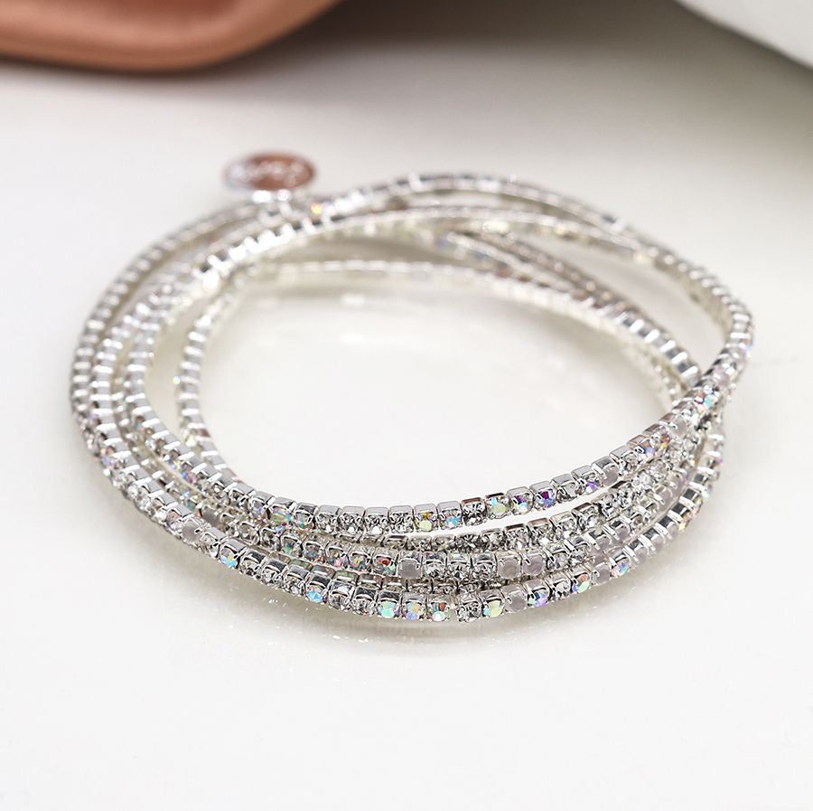 POM Silver Plated Clear Crystal Set of 5 Stretch Bracelets