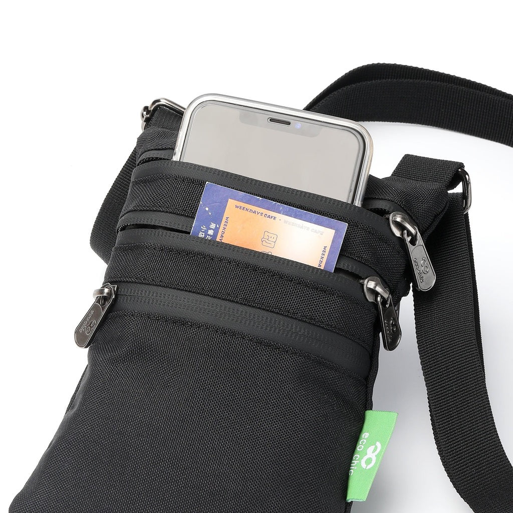 Eco Chic Recycled Phone Canvas Crossbody Bag - Black