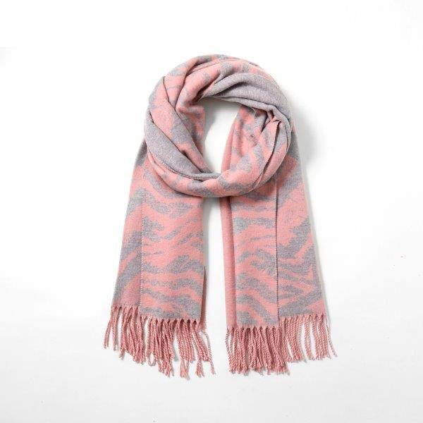 Pink & Grey Zebra Reversible Tassel Scarf - Cashmere Blend