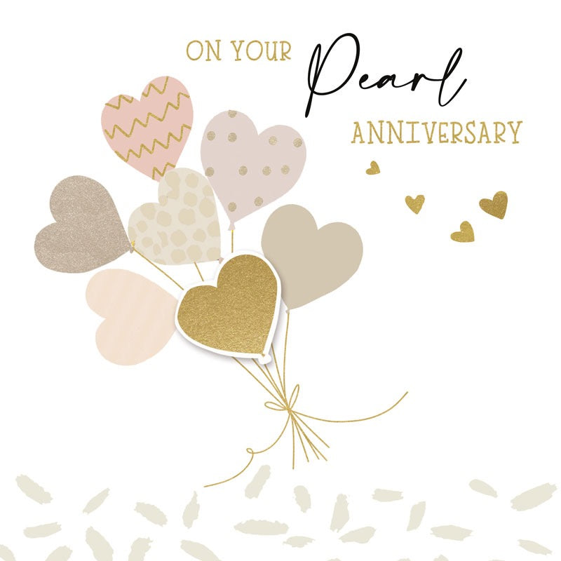 Hearts Balloons Pearl Anniversary Card - Hammond Gower