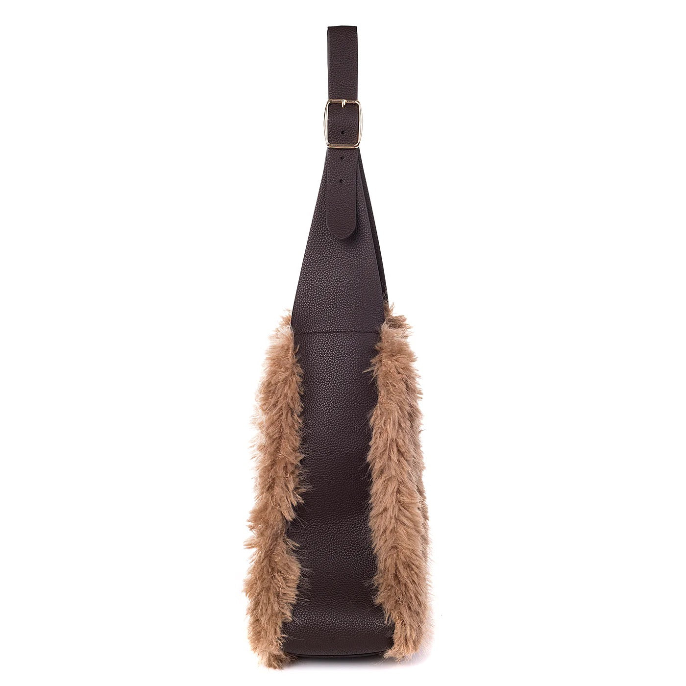 Park Lane - Faux Fur & Faux Leather - Large Slouch Shoulder Bag - Mocha Mousse/Chocolate