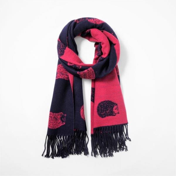 Navy Blue & Fuchsia - Hedgehog - Reversible Tassel Scarf - Cashmere Blend