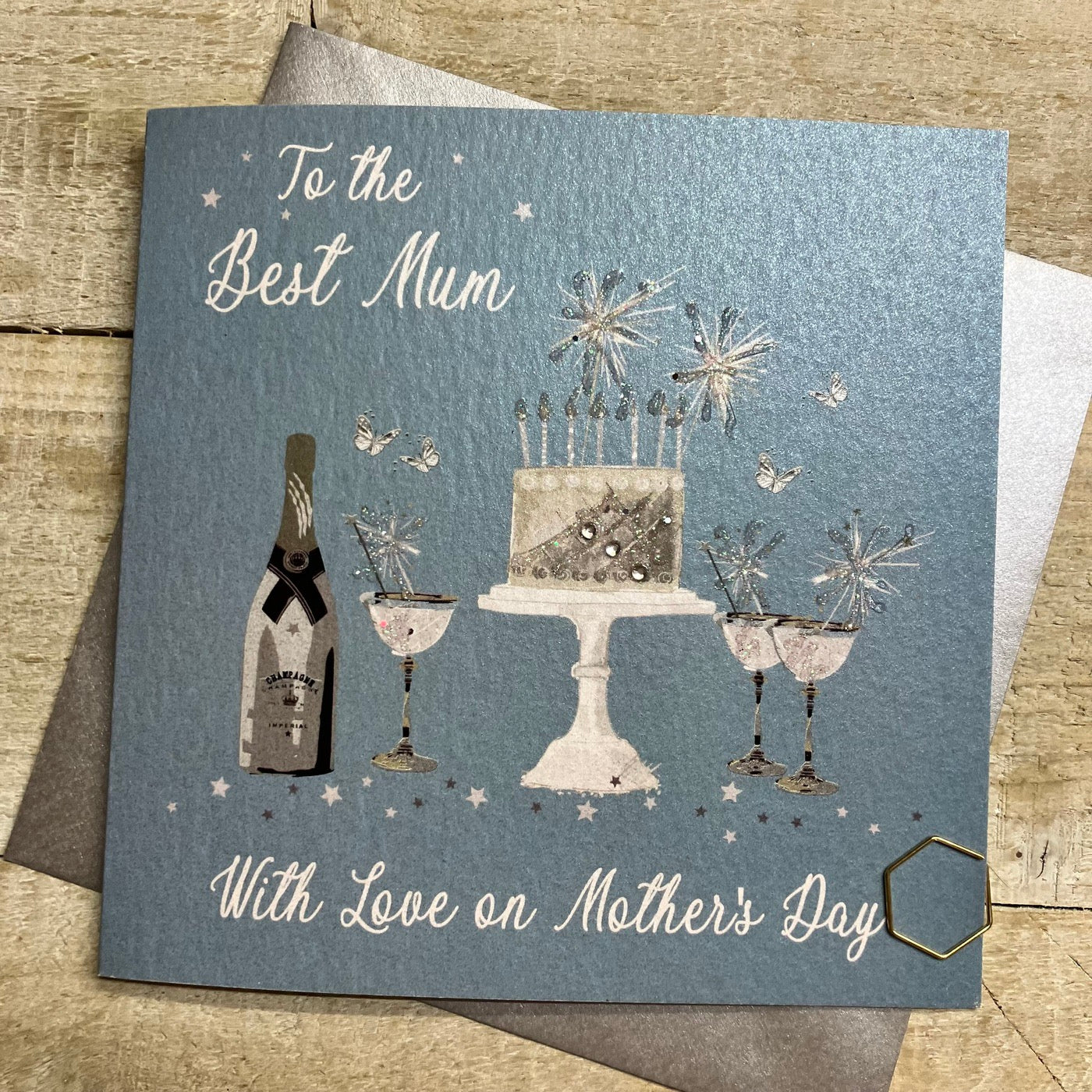 Best Mum Cake & Champagne Mother's Day Card - White Cotton Cards