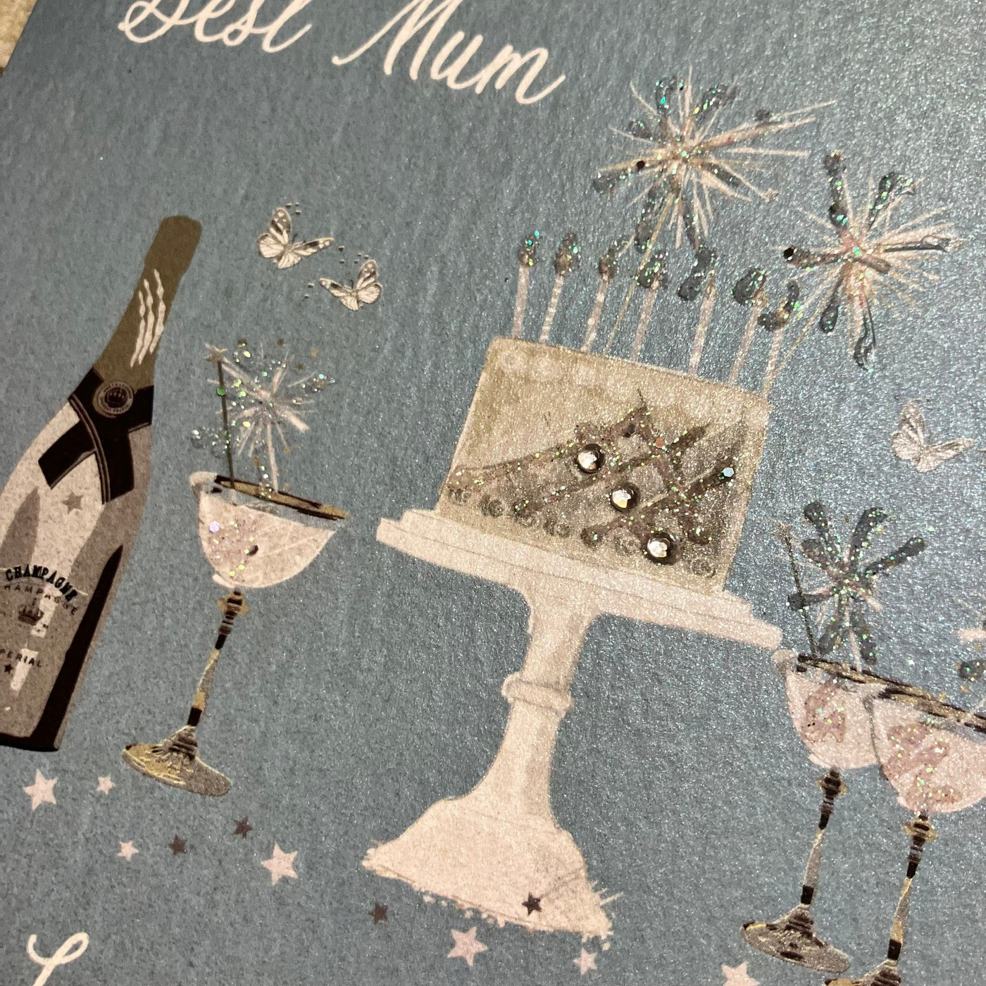 Best Mum Cake & Champagne Mother's Day Card - White Cotton Cards