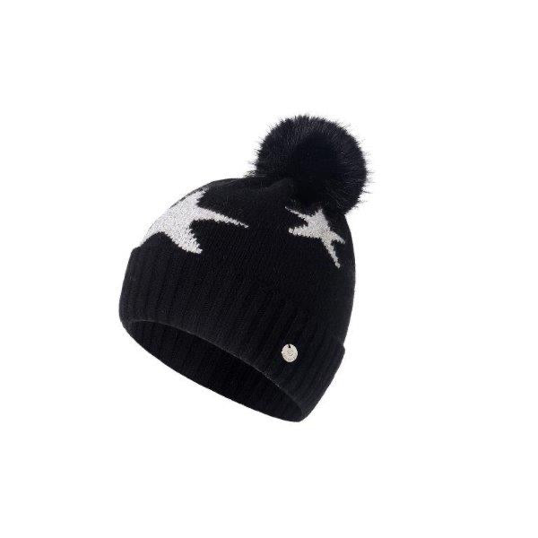 Star Hat with Pom Pom - Black/Light Grey
