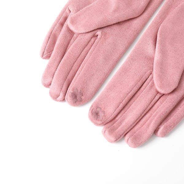 Butterfly Pink Faux Suede Gloves with Embroidered Large Star Print