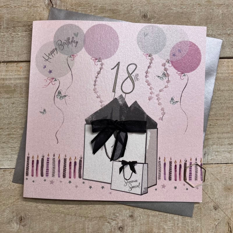 Happy 18th Birthday Gift Bags & Balloons Blush Pink Card - White Cotton Cards