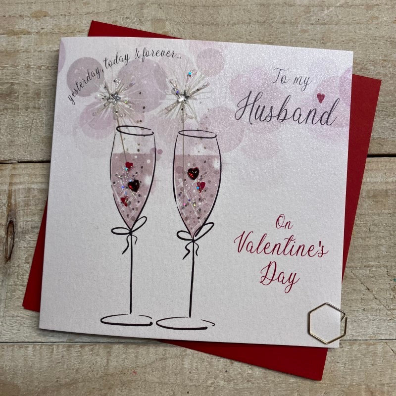 To my Husband on Valentine's Day Glasses Card - White Cotton Cards
