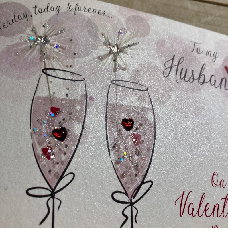 To my Husband on Valentine's Day Glasses Card - White Cotton Cards