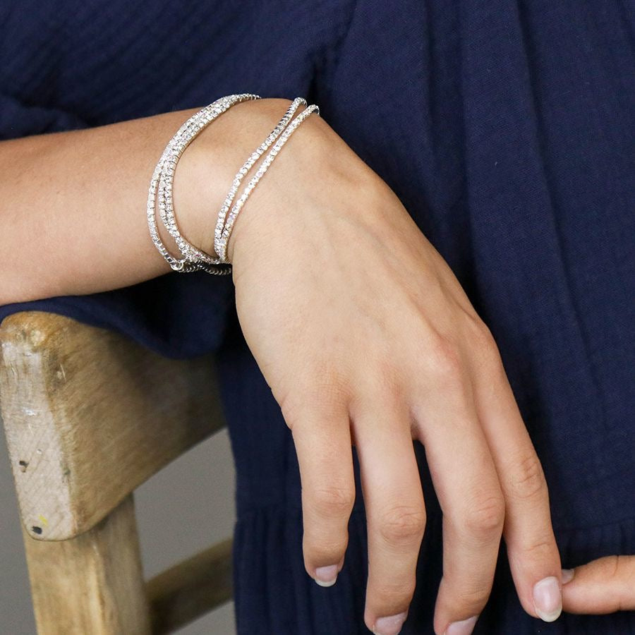 POM Silver Plated Clear Crystal Set of 5 Stretch Bracelets