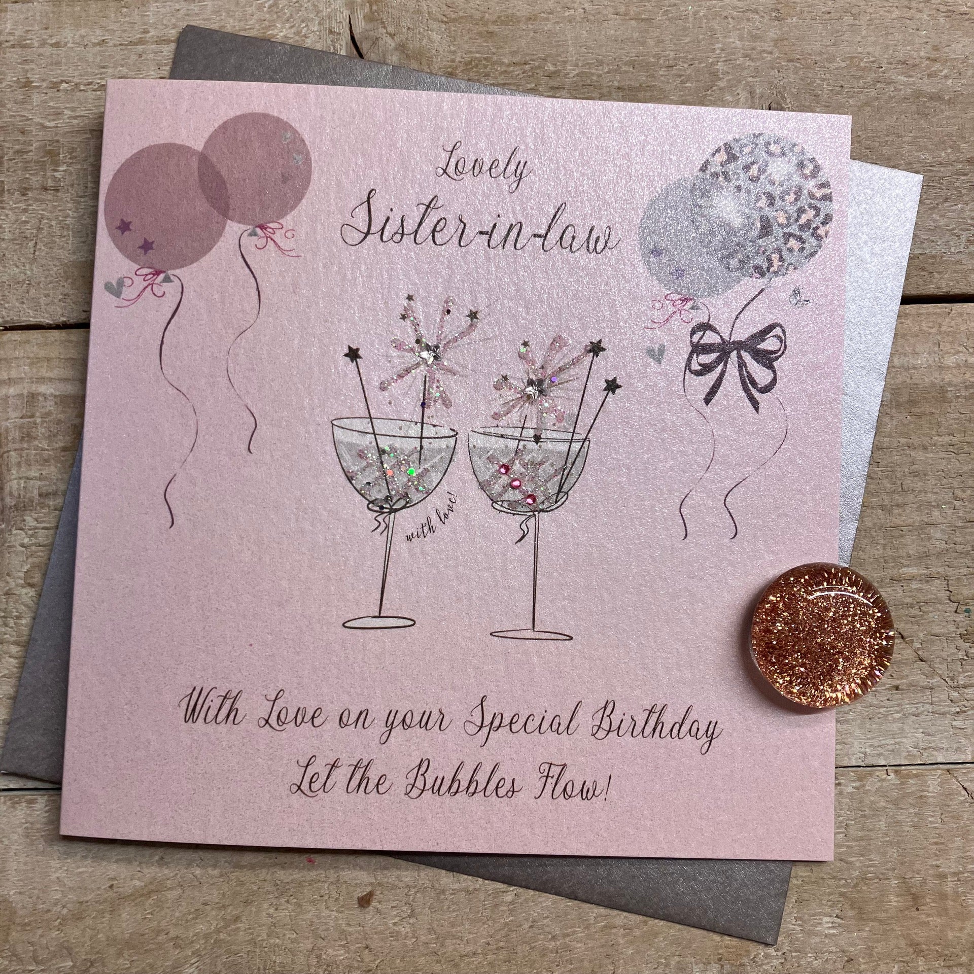 Lovely Sister-in-Law Special birthday Cocktails Blush Pink Card - White Cotton Cards