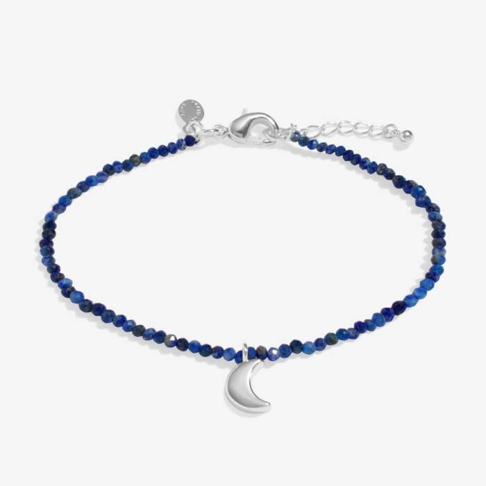 Joma Jewellery Mini Charms - Lapis Lazuli Gemstone & Moon - Silver Plated Bracelet